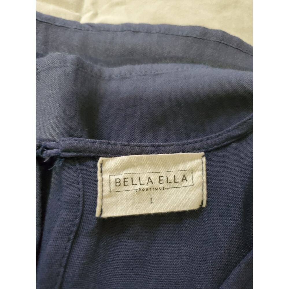Bella Ella Women’s Navy Embroidered Midi Dress Size L Rayon Blend Boho Peasant - Picture 2 of 14